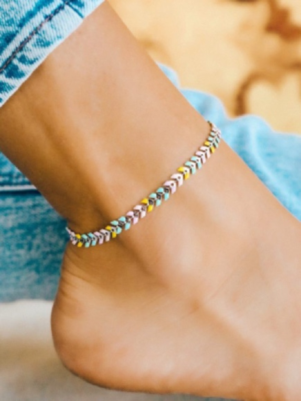Pura Vida Pastel Chevron Beaded Anklet - Yellow, Pink, Blue, Purple